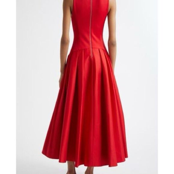 Alice + Olivia Adley Drop Waist Midi Dress Bright Ruby Red Women’s Size US 4 (S) - Picture 11 of 14
